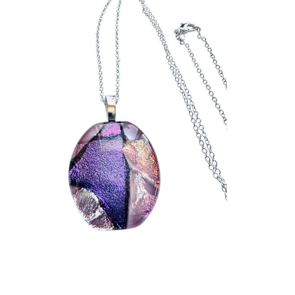Indio Jewelry Purple Dichroic Glass on .925 Silver Necklace #7013